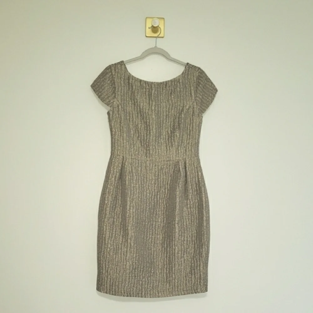 Helene Berman London Sheath Dress 10 Taupe V-Back Wedding Guest Cocktail Event